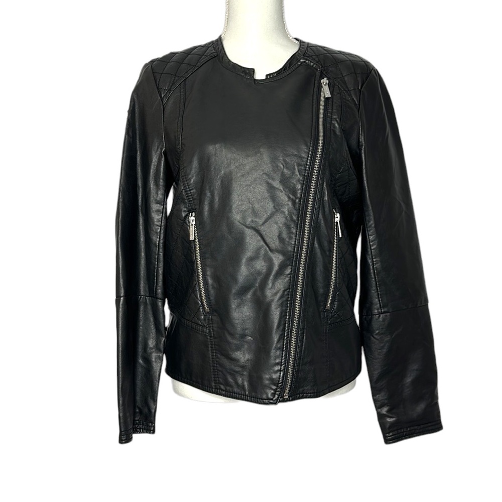 Calvin Klein Faux Leather Moto Biker Jacket Black Size Medium